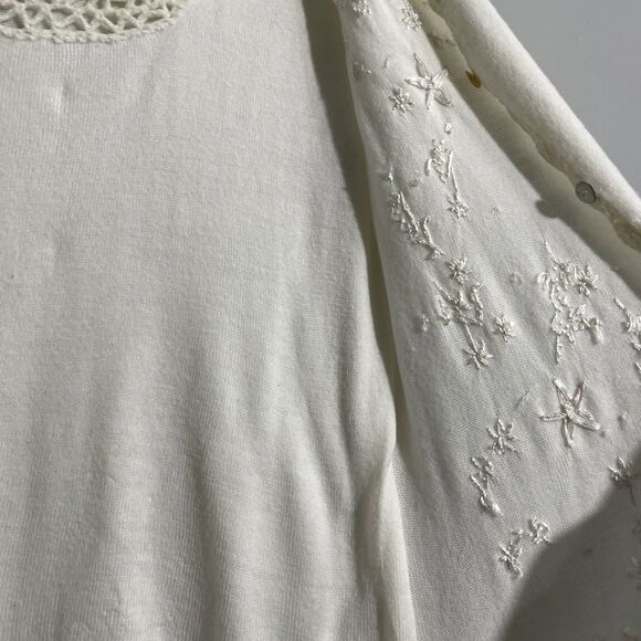 Teddi Knit Cardigan – Embroidered Floral Cream Sweater, Size Large, Soft Cottage - Picture 14 of 15